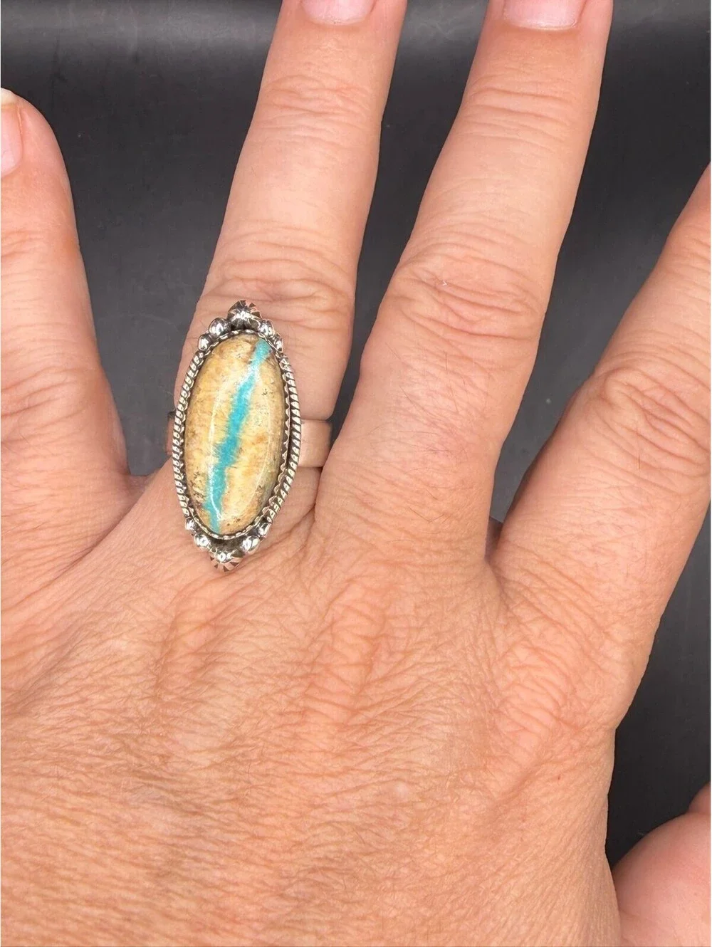 Royston Ribbon Turquoise Adjustable Sterling Silver Ring